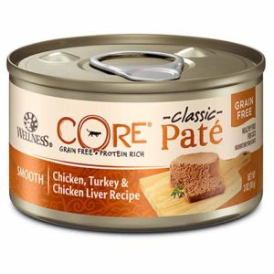 Wellness CORE Natural Grain Free Chicken, Turkey & Chicken Liver Pate Wet Cat Food, 3 oz., Case of 24